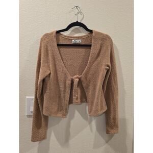 Hollister Soft Knit TieFront Crop Cardigan Shrug Fuzzy Tan Brown Y2K Style Sz LG